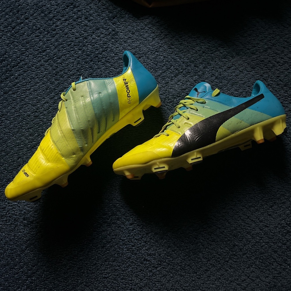Puma Yellow and Blue Evopower 1.3 Soccer Cleats